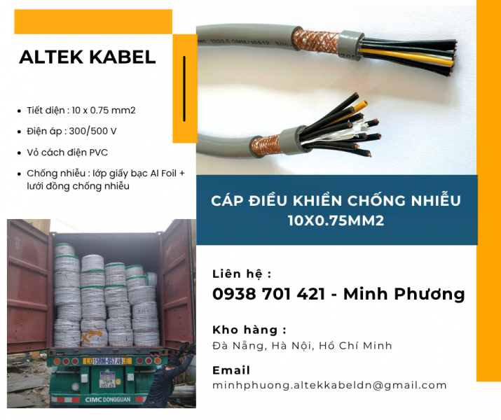 Bạn đang cần mua cáp điều khiển chống nhiễu 10x0.75mm2 tại Gia Lai giá tốt? - Đặc điểm: + 10 lõi đồn