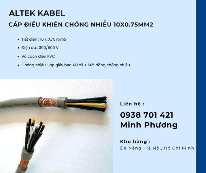 Bạn đang cần mua cáp điều khiển chống nhiễu 10x0.75mm2 tại Gia Lai giá tốt? - Đặc điểm: + 10 lõi đồn