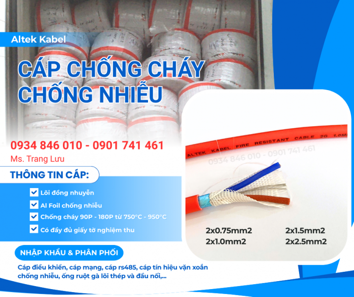Cáp chống cháy chống nhiễu Altek kabel 2x0.75/ 2x1.0/ 2x1.5/2x2.5