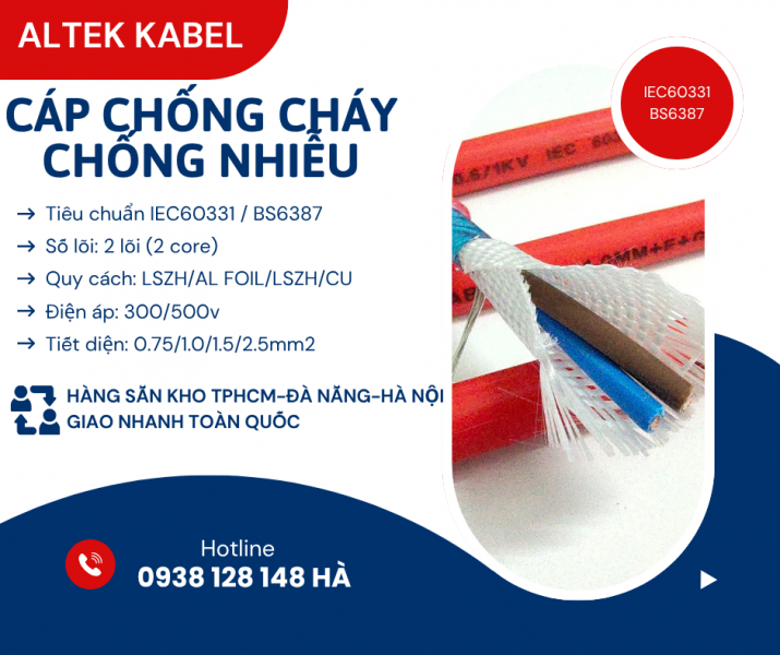 Cáp chống cháy chống nhiễu Altek Kabel đạt tiêu chuẩn IEC60331-BS6387