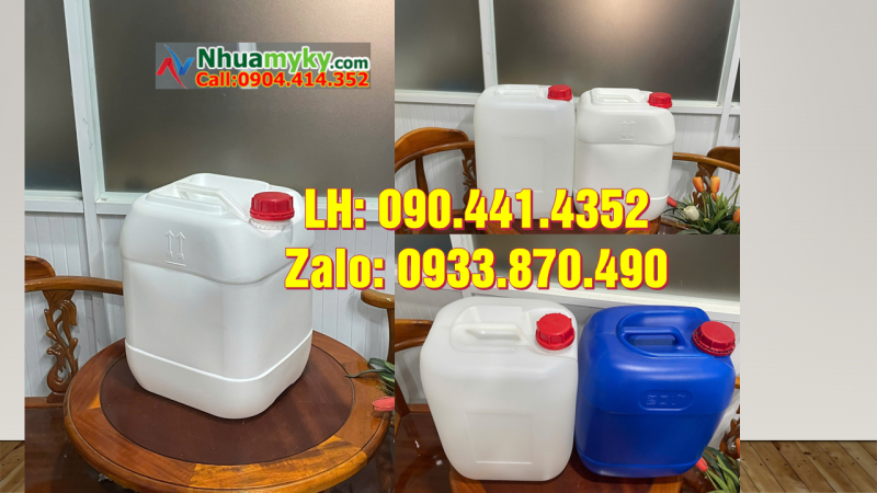 SX can nhựa 30 lít màu trắng trong, can nhựa vuông 20 lít đựng giấm, xăng dầu 