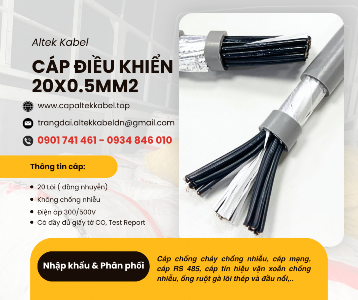 Cáp tín hiệu báo cháy, cáp điều khiển Altek Kabel 20x0.5 tại Hà Nội, Đà Nẵng, HCM