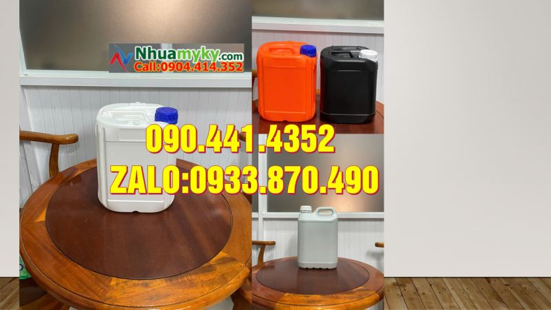 Bình nhựa 2 lít đựng vi sinh, can vuông 5 lít đựng hóa chất pha loãng 