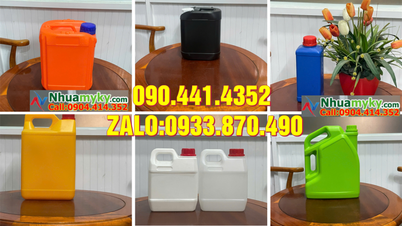 Bình nhựa 2 lít đựng vi sinh, can vuông 5 lít đựng hóa chất pha loãng 