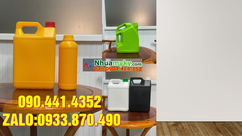 Bình nhựa 2 lít đựng vi sinh, can vuông 5 lít đựng hóa chất pha loãng 