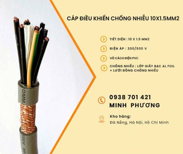 Cáp điều khiển chống nhiễu 10x1.5mm2 hàng sẵn kho Khánh Hòa, Ninh Thuận, Phú Yên
