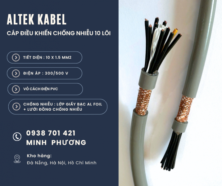 Cáp điều khiển chống nhiễu 10x1.5mm2 hàng sẵn kho Khánh Hòa, Ninh Thuận, Phú Yên