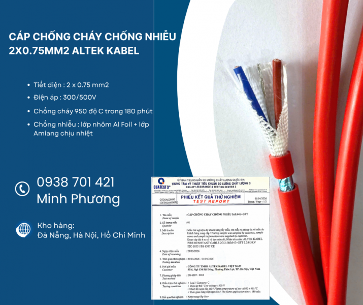 Cáp chống cháy chống nhiễu 2x0.75mm2 giao nhanh toàn quốc Đà Nẵng, Huế