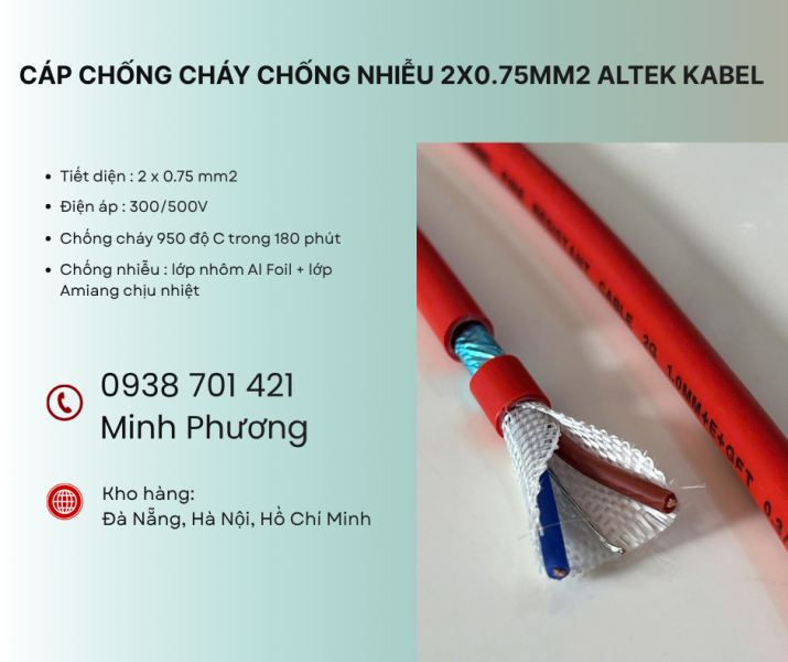 Cáp chống cháy chống nhiễu 2x0.75mm2 giao nhanh toàn quốc Đà Nẵng, Huế