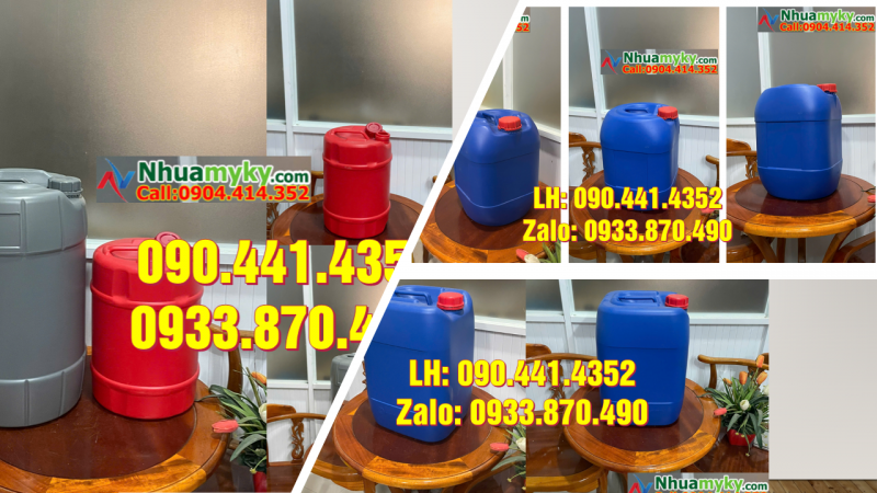 Can nhựa 30 lít đựng xăng loại vuông dày, can nhựa 25 lít tròn đựng nhớt