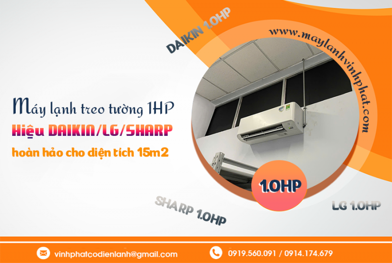 Điều hòa treo tường 1HP hiệu DAIKIN, LG, SHARP: hoàn hảo cho diện tích 15m2