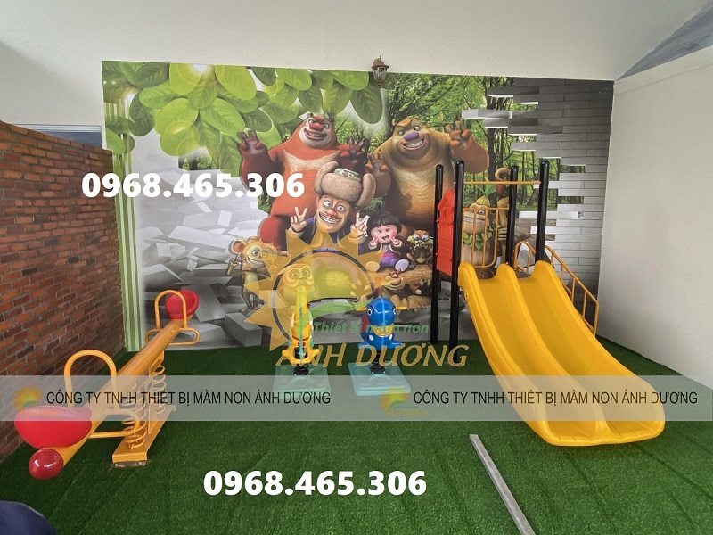 Cầu trượt sắt trẻ em máng nhựa đôi siêu bền, cầu trượt máng đôi cho bé