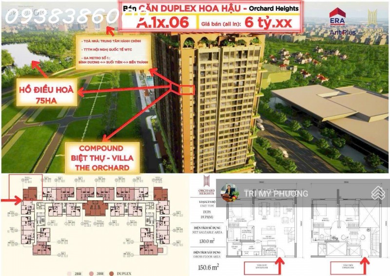 Orchard Heights - TT 2 tỷ 4 công chứng ngay - căn duplex thông cao 2 tầng, 3PN, rộng 150m2, view hồ