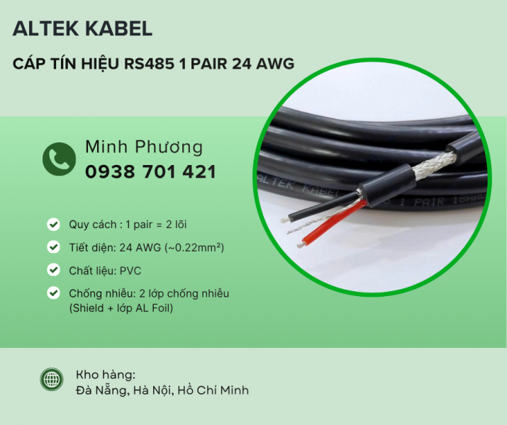 Cáp truyền thông RS485 1Pair 24AWG giá tốt cho hệ thống điều khiển Đà Nẵng, Hà Nội
