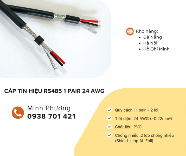 Cáp truyền thông RS485 1Pair 24AWG giá tốt cho hệ thống điều khiển Đà Nẵng, Hà Nội