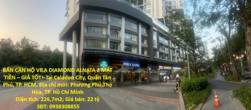 BÁN CĂN HỘ VILA DIAMOND ALNATA 2 MẶT TIỀN – GIÁ TỐT –Tại Celadon City, Quận Tân Phú, TP. HCM
