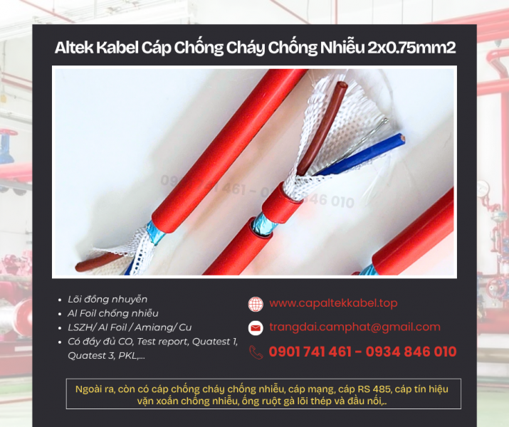 Cáp chống cháy chống nhiễu Altek Kabel 2x0.75 sẵn Đà Nẵng, Huế, Quảng Nam