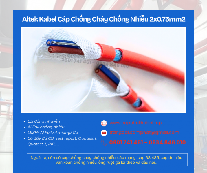 Cáp chống cháy chống nhiễu Altek Kabel 2x0.75 sẵn Đà Nẵng, Huế, Quảng Nam