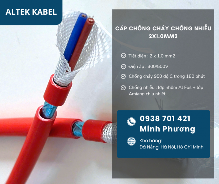 Cáp chống cháy chống nhiễu 2x1.0mm2 giá tốt - hàng sẵn kho Đà Nẵng, Hà Nội, HCM