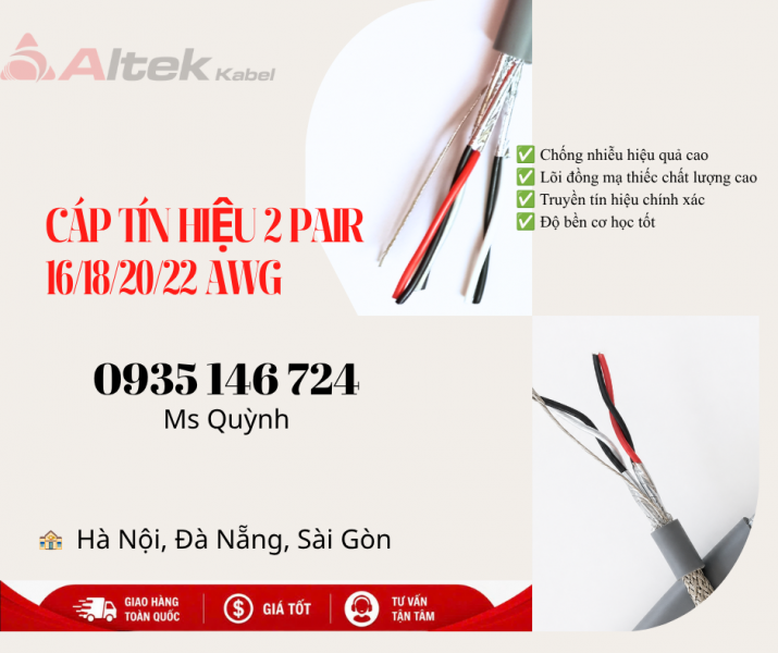 Cáp tín hiệu 16awg, 18awg, 20awg, 22awg 2 pair Altek Kabel Hà Nội, Đà Nẵng