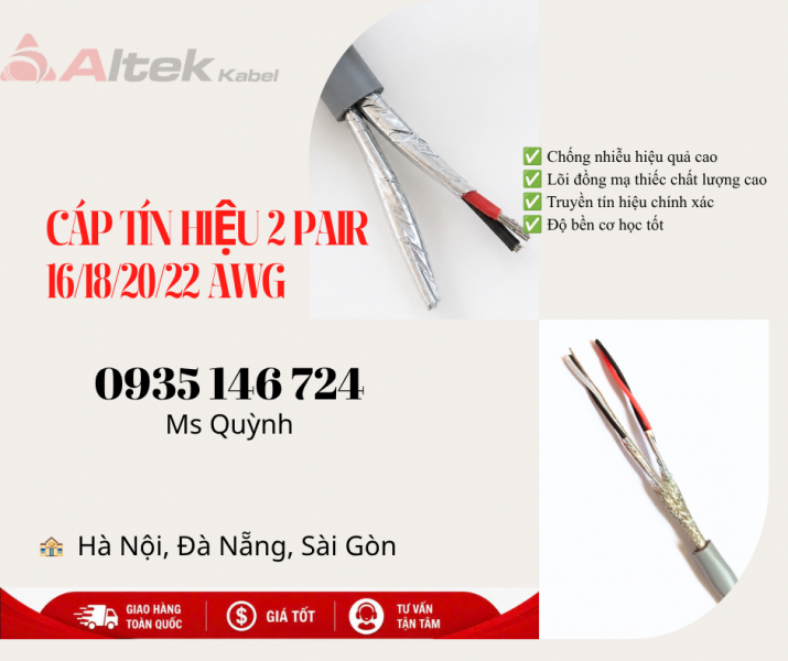 Cáp tín hiệu 16awg, 18awg, 20awg, 22awg 2 pair Altek Kabel Hà Nội, Đà Nẵng