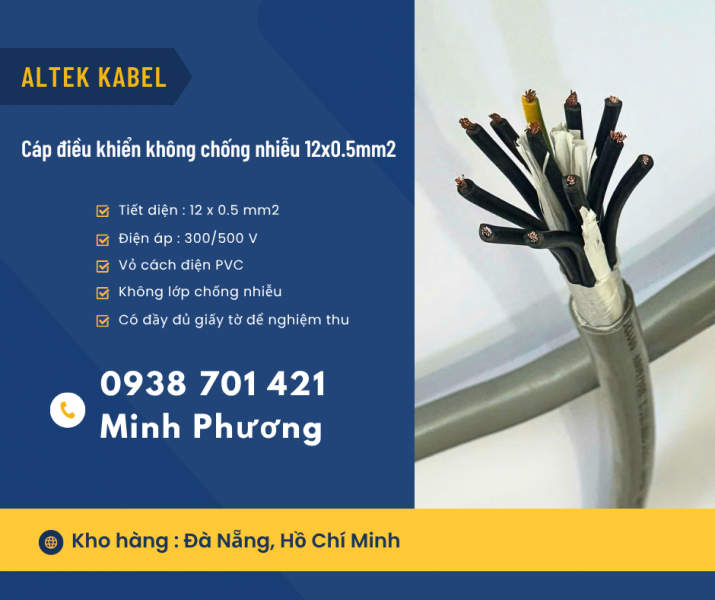Cáp điều khiển không lưới chống nhiễu 12 lõi 0.5mm2 giá tốt Đà Nẵng, Hồ Chí Minh