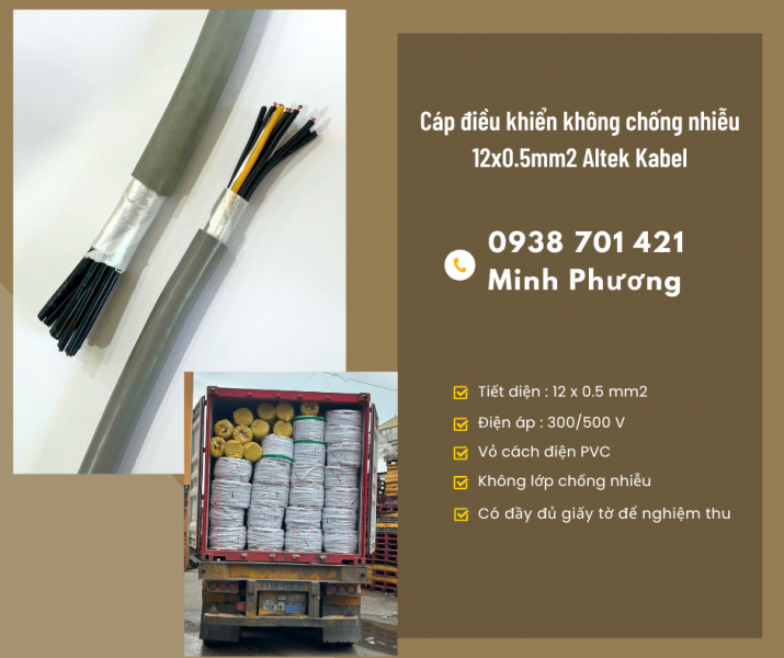 Cáp điều khiển không lưới chống nhiễu 12 lõi 0.5mm2 giá tốt Đà Nẵng, Hồ Chí Minh