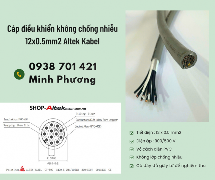 Cáp điều khiển không lưới chống nhiễu 12 lõi 0.5mm2 giá tốt Đà Nẵng, Hồ Chí Minh