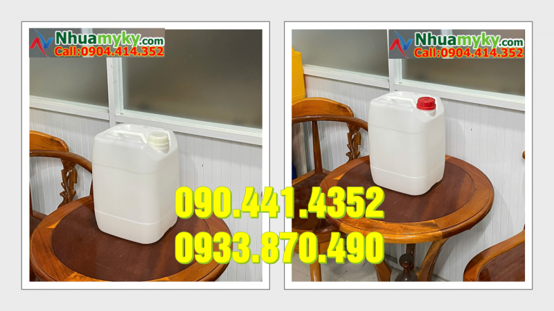 Can nhựa 24 lít màu xanh lá, vỏ can nhựa 22 lít màu đen đựng hóa chất 