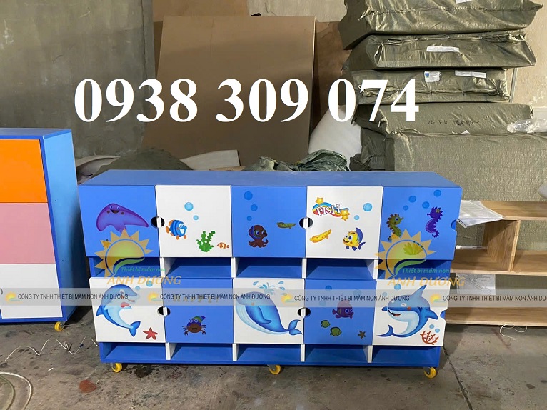 Tủ cặp dép mầm non 8 ô, tủ đựng balo mầm non