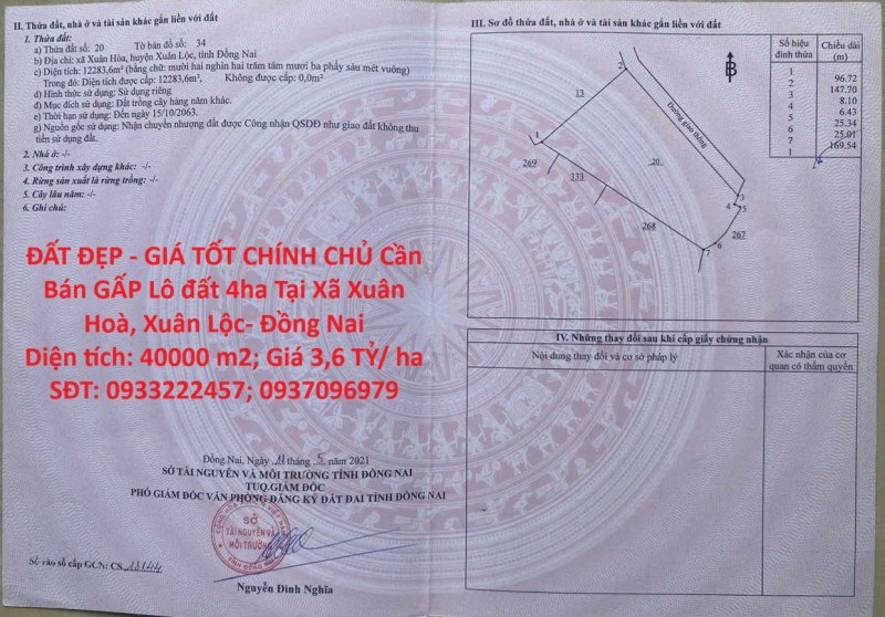 ĐẤT ĐẸP - GIÁ TỐT CHÍNH CHỦ Cần  Bán GẤP Lô đất 4ha Tại Xã Xuân Hoà, Xuân Lộc- Đồng Nai