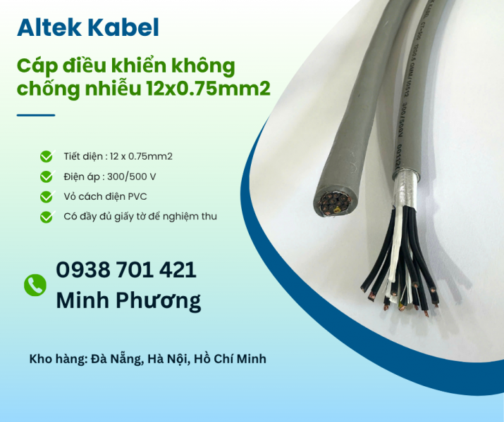 Cáp điều khiển không lưới chống nhiễu 12x0.75mm2 giá tốt Hà Nội, Hải Phòng, Bắc Ninh
