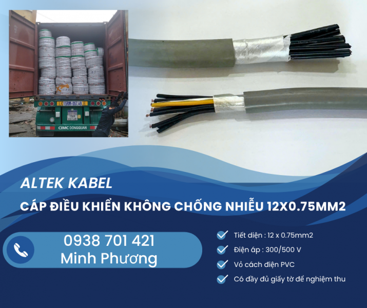 Cáp điều khiển không lưới chống nhiễu 12x0.75mm2 giá tốt Hà Nội, Hải Phòng, Bắc Ninh