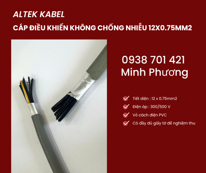Cáp điều khiển không lưới chống nhiễu 12x0.75mm2 giá tốt Hà Nội, Hải Phòng, Bắc Ninh