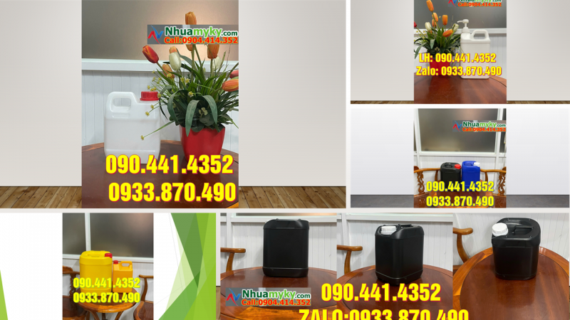 SX can nhựa 0.5 lít vàng, can tròn 1 lít, can 2 lít y tế màu xanh lá 