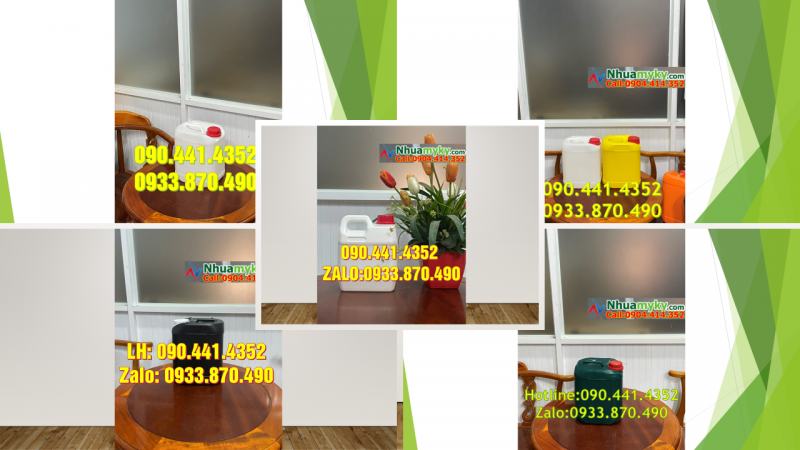 SX can nhựa 0.5 lít vàng, can tròn 1 lít, can 2 lít y tế màu xanh lá 