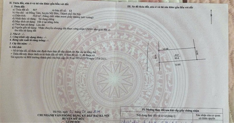 CHÍNH CHỦ CẦN BÁN ĐẤT THỔ CƯ ĐỒNG TÂM, MỸ ĐỨC, HÀ NỘI - SỔ ĐỎ CHÍNH CHỦ - 1.3xx tỉ