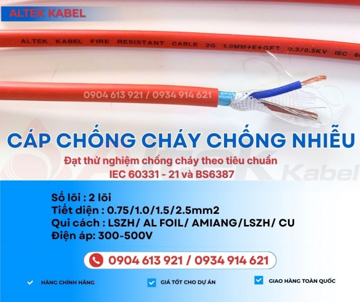 Dây cáp tín hiệu chống cháy, chống nhiễu 2x1.0mm2 /2x1.5mm2 Altek Kabel - Hà Nội, Đà Nẵng, HCM