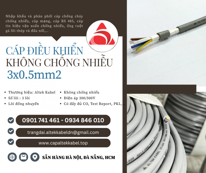 Cáp điều khiển Altek Kabel 3x0.5 không lưới chống nhiễu cho thang máy