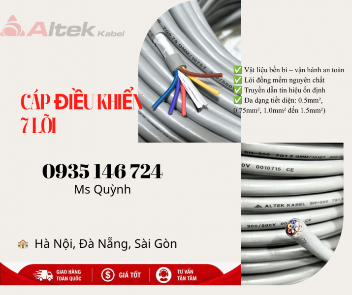 Cáp điều khiển 7x0.5, 7x.10, 7x0.75 Altek Kabel