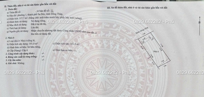 Bán nhà 3PN P1 Hùng Vương Sa Đéc, DT 117m2, hướng Tây Bắc, giá 2.7 tỷ.
