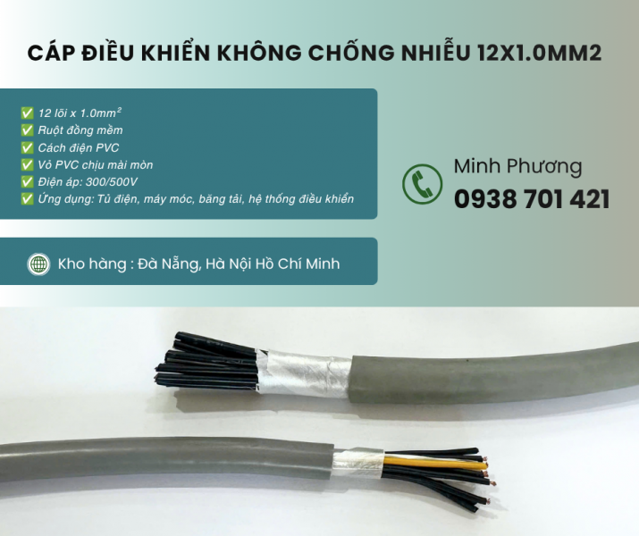 Cung cấp cáp điều khiển 12x1.0mm2 toàn quốc Quảng Ngãi, Bình Định, Phú Yên