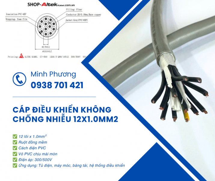 Cung cấp cáp điều khiển 12x1.0mm2 toàn quốc Quảng Ngãi, Bình Định, Phú Yên