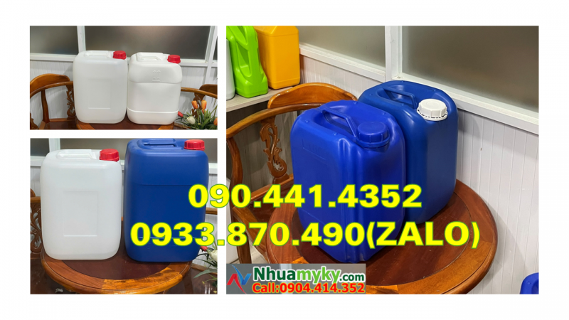 Tìm can nhựa 25 lít đựng hóa chất y tế màu lá, vàng, đen, trắng tại TPHCM 