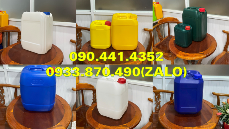 Tìm can nhựa 25 lít đựng hóa chất y tế màu lá, vàng, đen, trắng tại TPHCM 