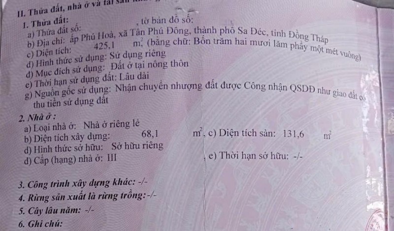Bán đất thổ cư 425m2 Sổ Hồng ĐN đường Lê Hồng Phong, Tân Dương, Đồng Tháp giá 4.5 tỷ.