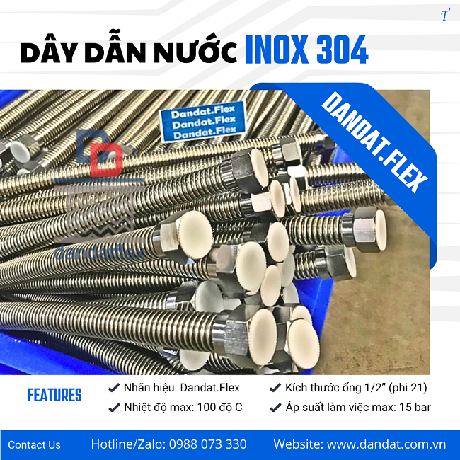 Dây dẫn nước nóng lạnh inox/ dây dẫn nước bằng inox/ dây mềm cấp nước thép không gỉ