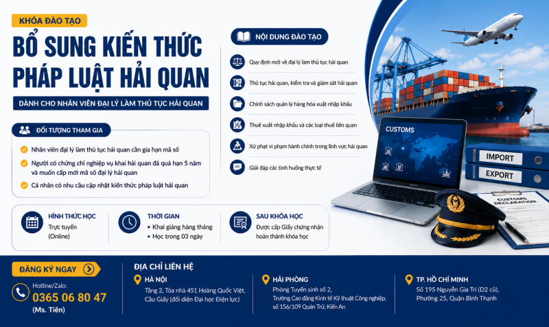 CHIÊU SINH KHÓA ĐÀO TẠO BỔ SUNG KIẾN THỨC PHÁP LUẬT HẢI QUAN