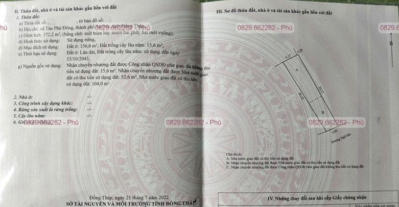 Bán nền mặt tiền đường Ngã Bát Bờ Phải, 172m2, Hướng Đông Nam, Giá 1,3 tỷ
