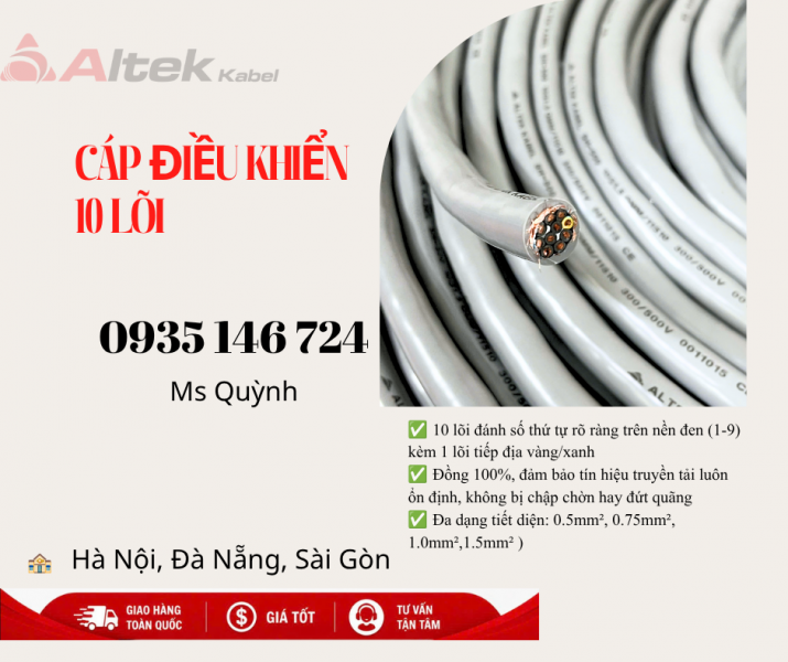 Cáp điều khiển 10 lõi Altek Kabel 10x0.5, 10x0.75. 10x1.5